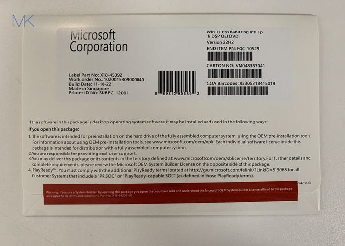 Microsoft OEM System Builder Windows 11 Professional OEM 64-bit OEI DVD Tiếng Anh 22H2
