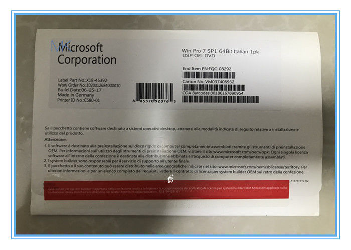 FQC - 08929 Microsoft Windows 7 Pro trực tuyến tiếng Ý 2GB RAM cho 64 - bit