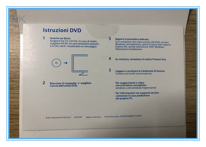 Giành chiến thắng 10 Pro DVD + Key 64-bit DSP OEI 1pk OEM Ý MS Windows Professional Mã